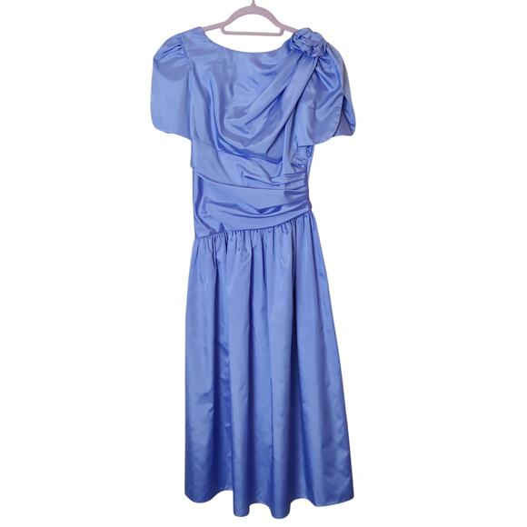 Vtg 80s Union Made Periwinkle Blue Puff Sleeve Prom Dress Bridesmaid Gown XS/S - Picture 1 of 13
